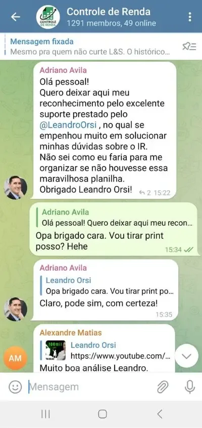 Mensagem de usuário sobre a nova versão