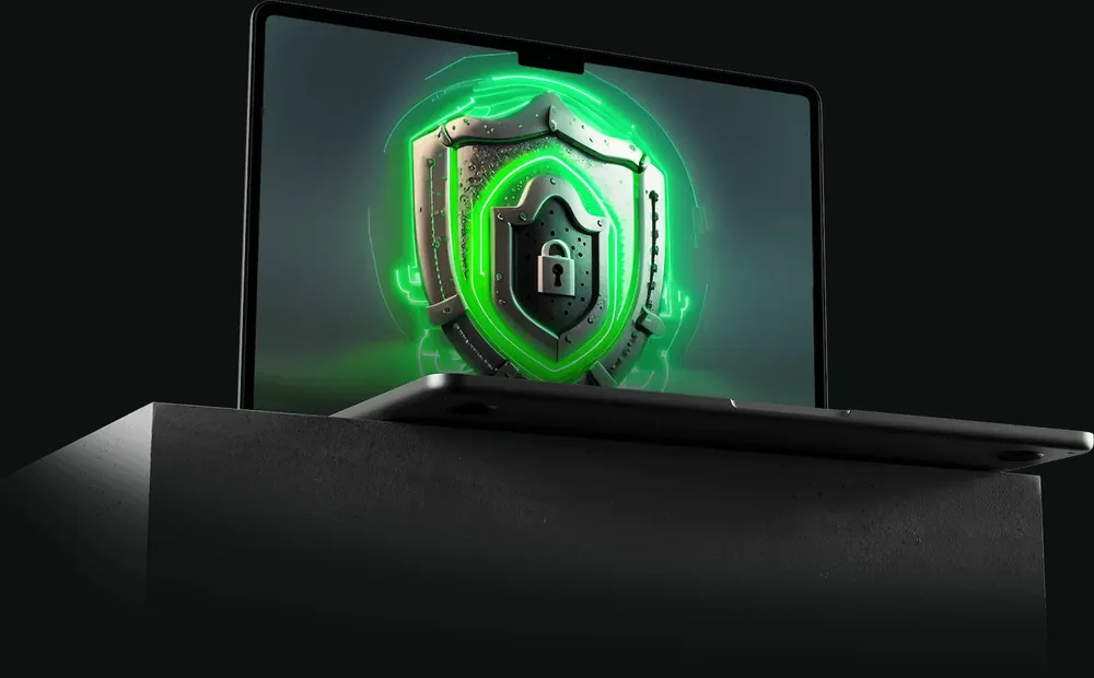 Notebook com um cadeado digital protegendo o acesso